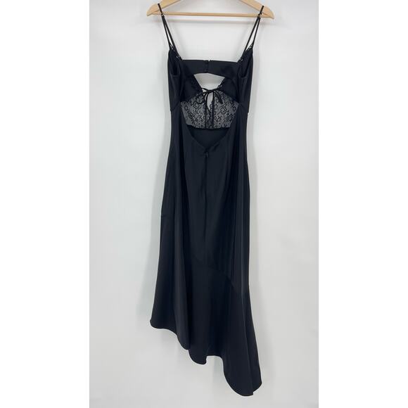 NBD | Brigitta Midi Dress in Black Satin Lace Asymmetrical Slip S - Picture 3 of 15